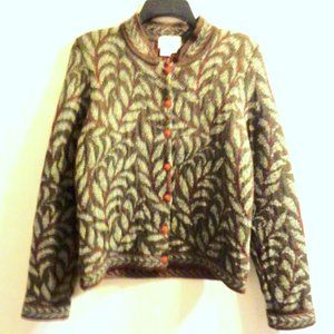 Cherry Lewis England Leaf Print Cardigan Sweater M